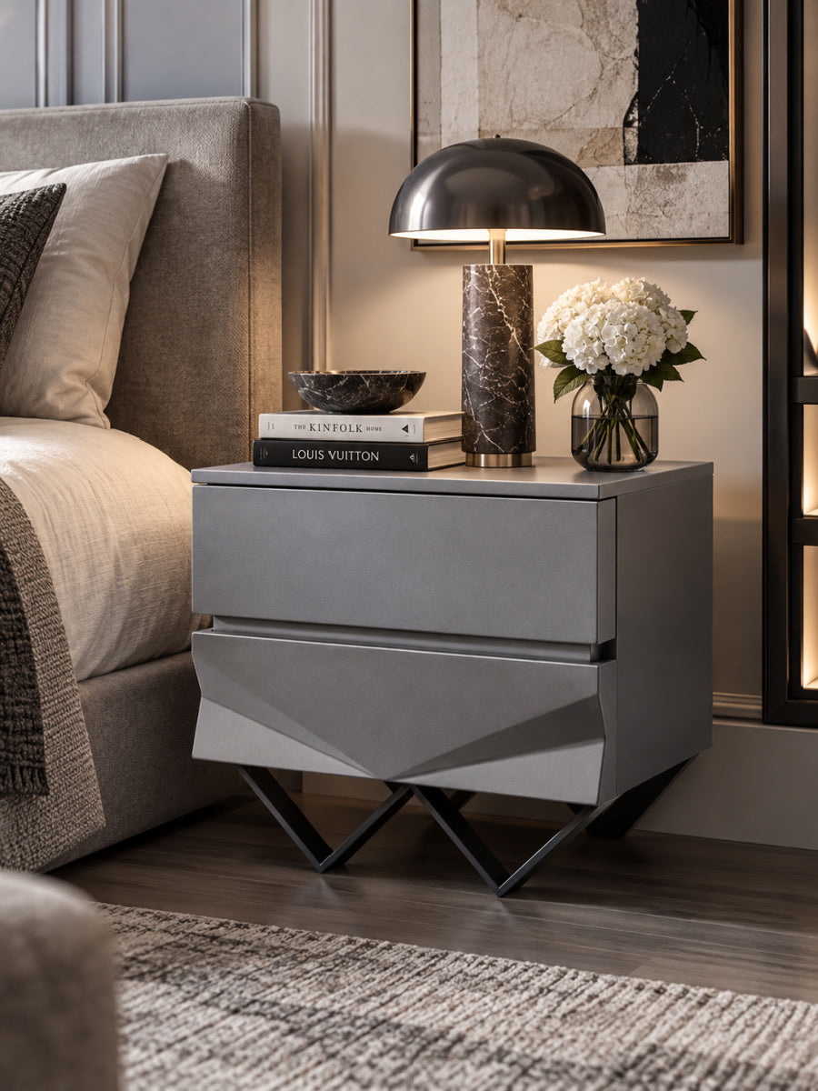 2-Drawer Matte Gray Nightstand | OROA Modern Duke