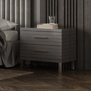   Gray Slatted 2-Drawer Nightstand | Oroa.com