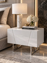 White Gloss 2-Drawer Nightstand | OROA Modern Chrysler