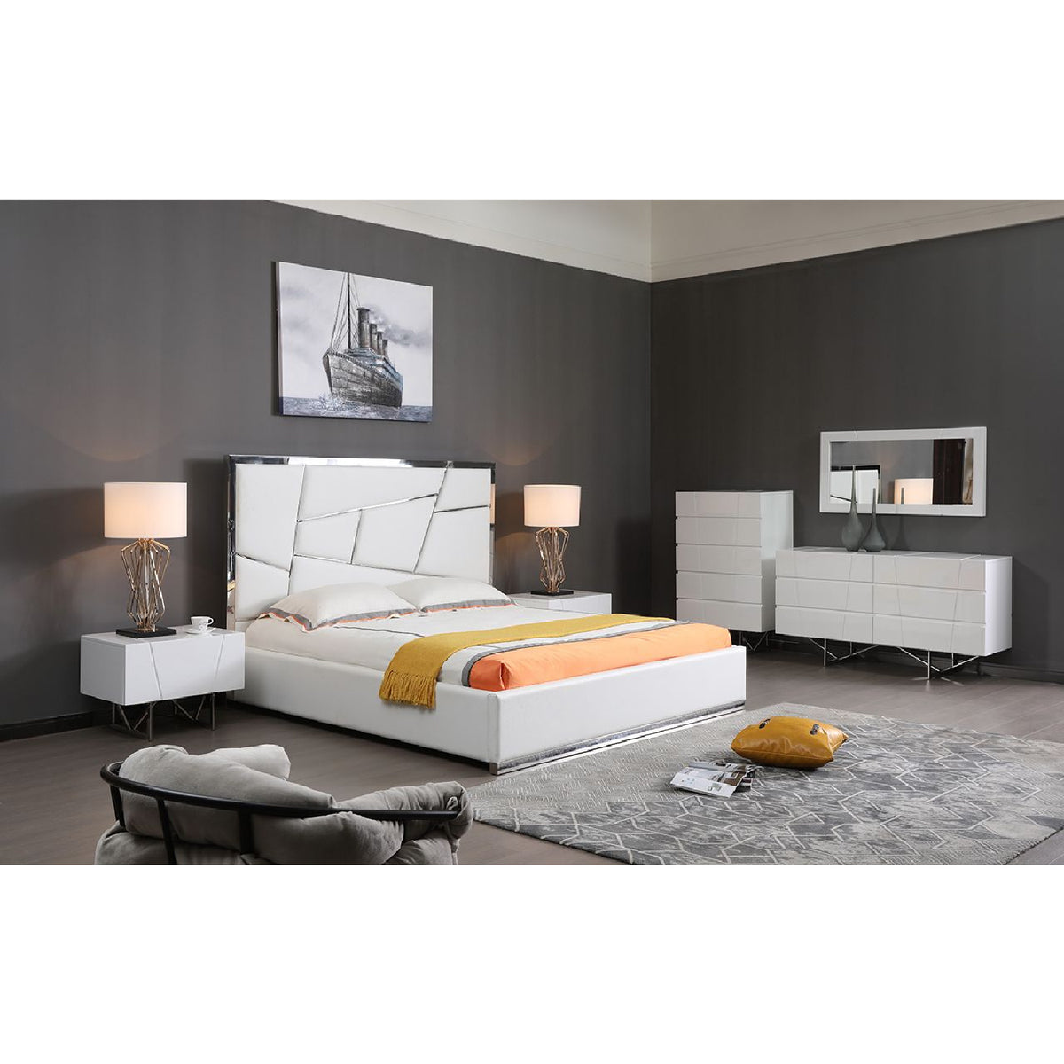 White Gloss 2-Drawer Nightstand | OROA Modern Chrysler
