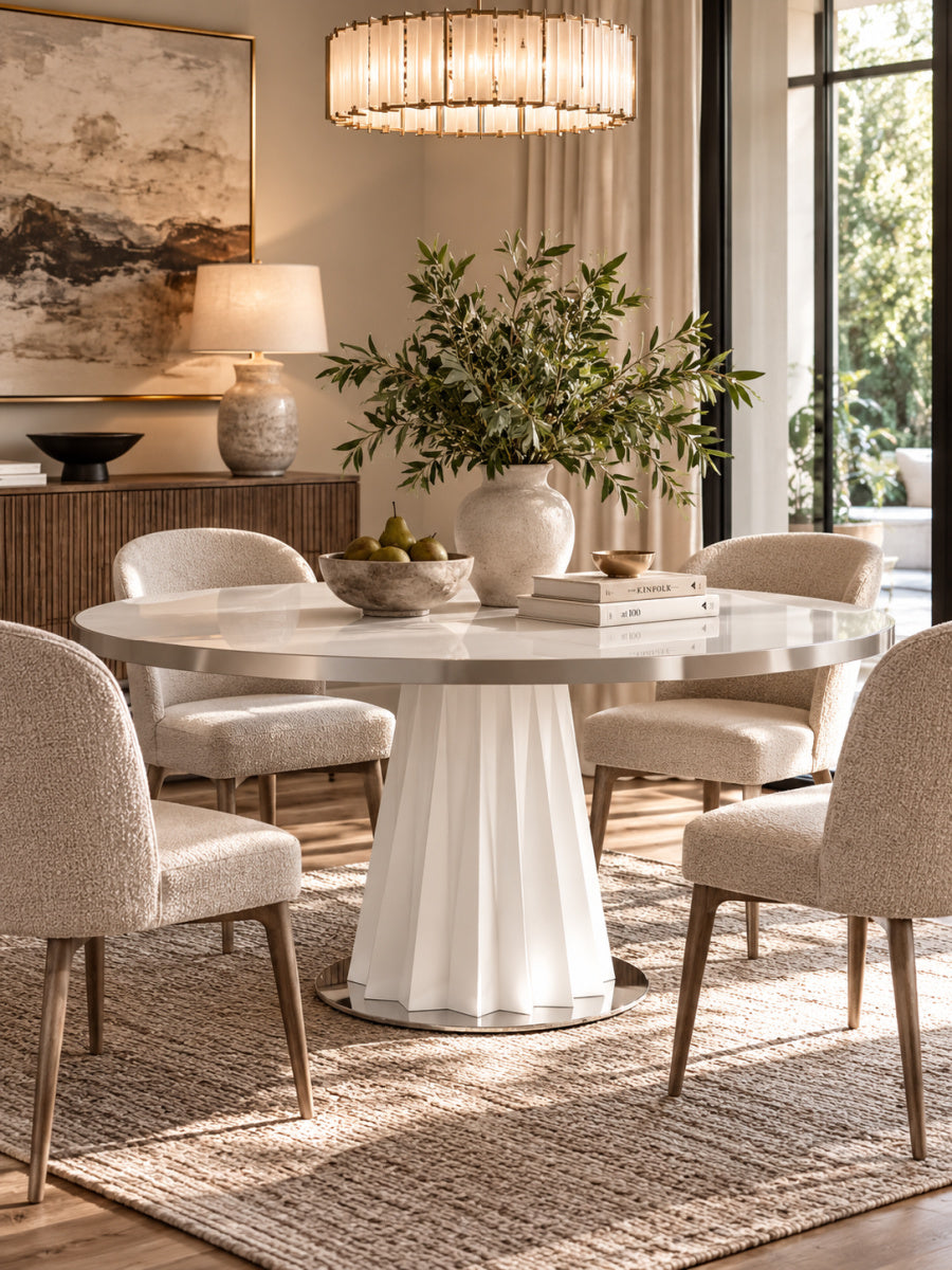 Round White Glass Dining Table | OROA Modern Cabaret