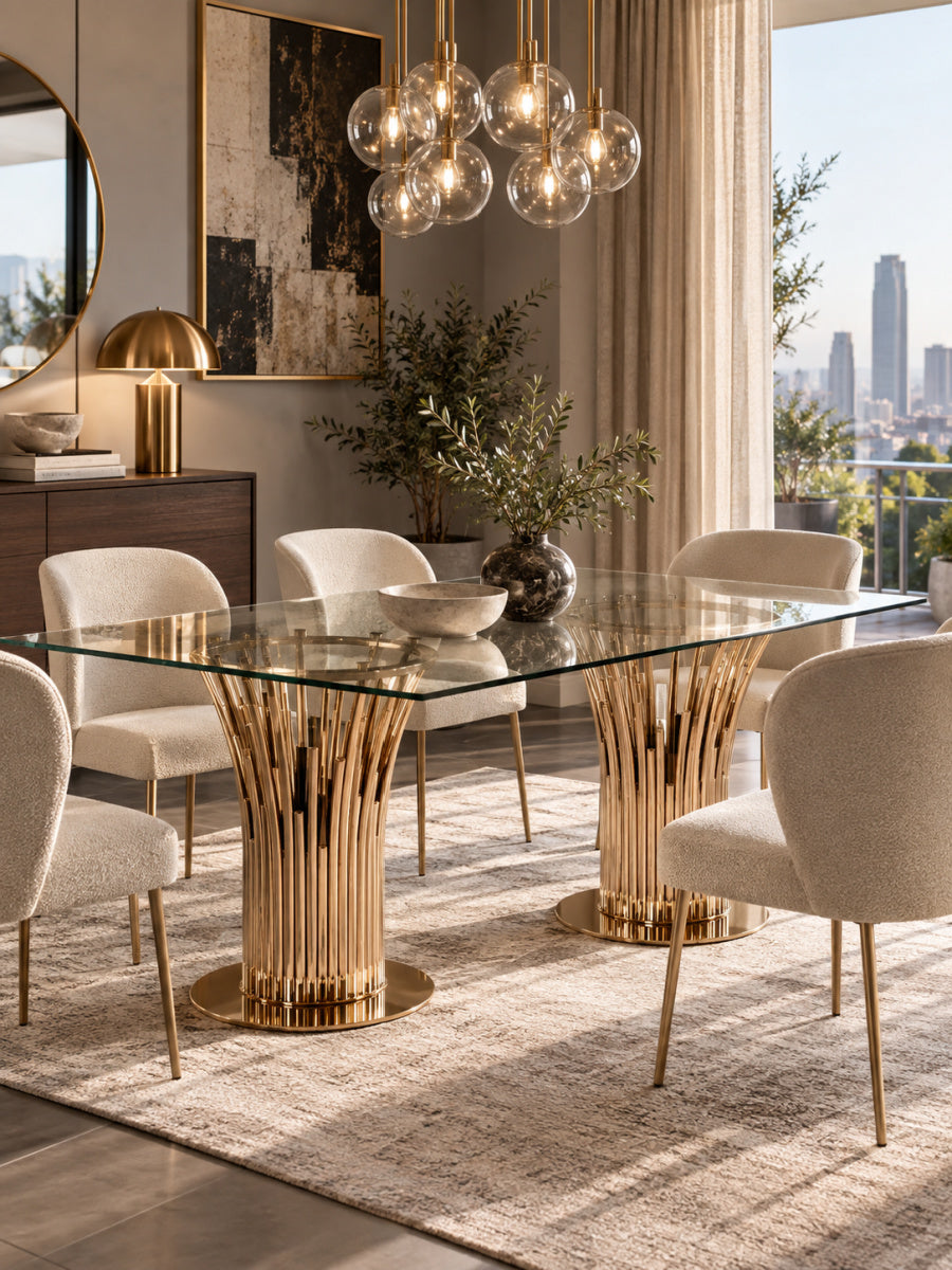 Glass & Rosegold Dining Table | OROA Modern Paxton