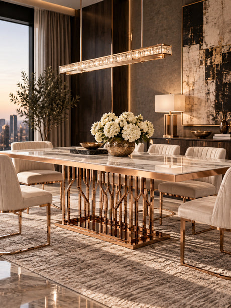 White Marble Rectangular Dining Table - OROA Modern Marston - view 3