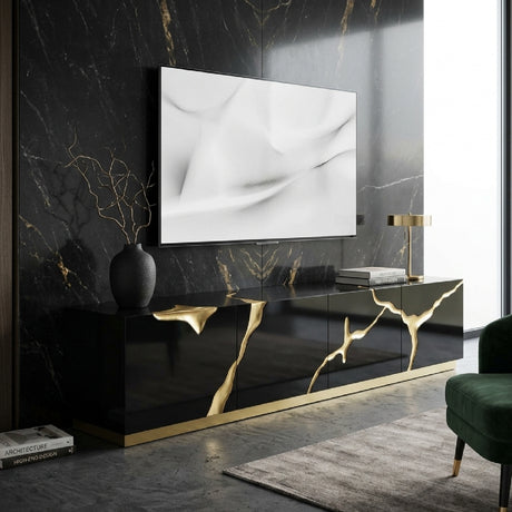   Black High Gloss & Gold TV Stand | Oroa.com