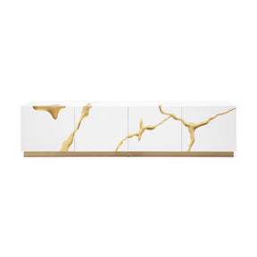 White & Gold 4-Door TV Stand - OROA Modern Aspen - view 1