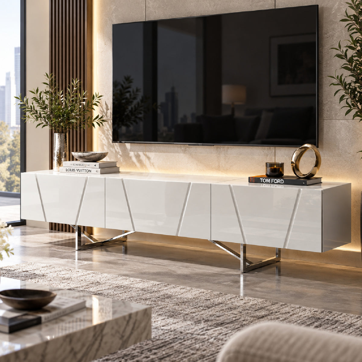 Glossy White 3-Drawer TV Stand | OROA Modern Chrysler