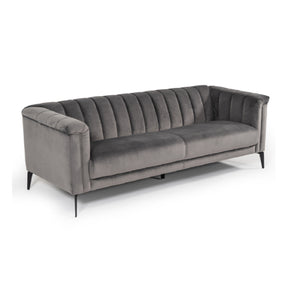 Modern European furniture - Gray Velvet Channeled Sofa - www.oroa.com