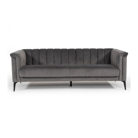 Gray Velvet Channeled Sofa | OROA Modern Jeremy