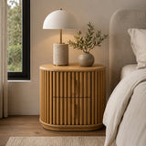 Oak Slatted 2-Drawer Nightstand | OROA Modern Kayce