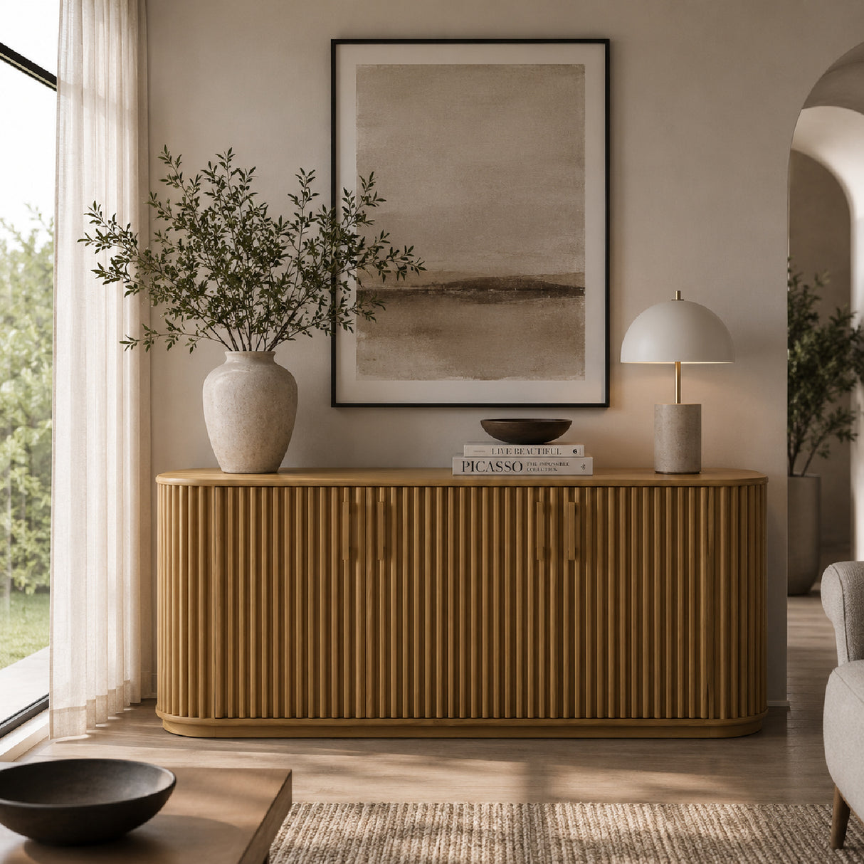 Oak Slatted 3-Door Buffet | OROA Modern Kayce