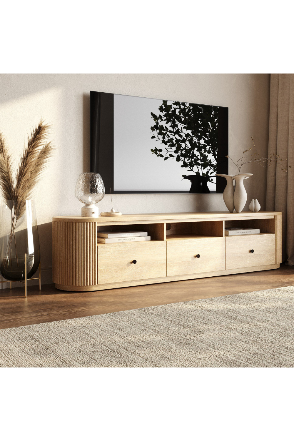 3-Drawer Natural Acacia TV Stand | OROA Modern Jacobson | Oroa.com