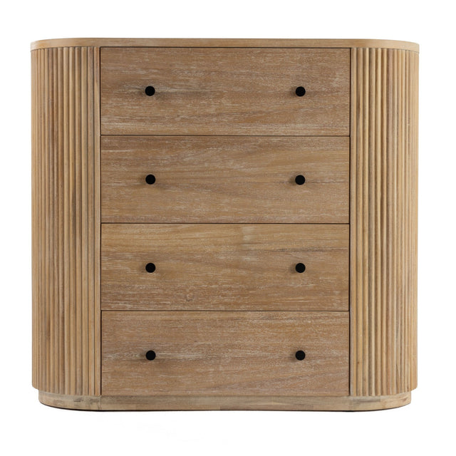 Ribbed Natural Acacia 4-Drawer Chest | OROA Modern Jacobson | Oroa.com