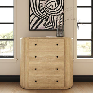   Ribbed Natural Acacia 4-Drawer Chest | Oroa.com