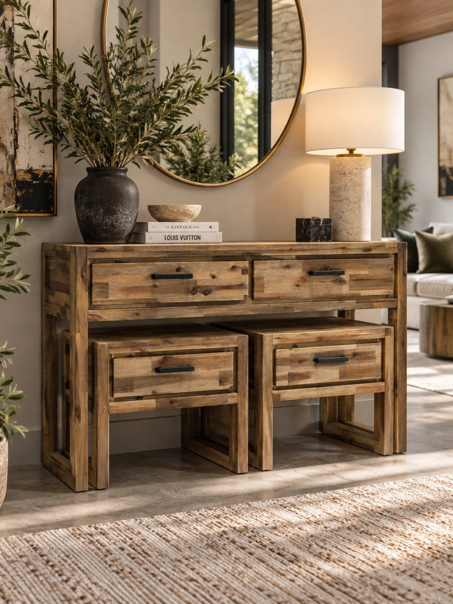 Nutmeg Acacia Console & End Table Set | OROA Modern Mandy
