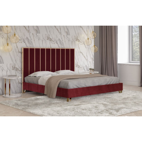 Red Velvet Eastern King Bed | OROA Modern Reyes