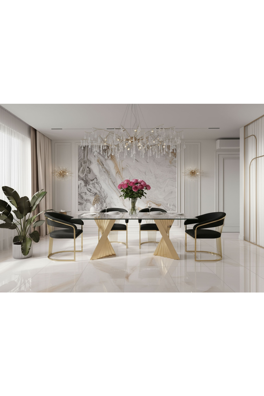 Gold Base Glass Dining Table | OROA Modern Buquet | Oroa.com