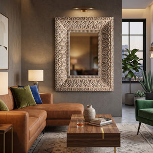   Beige Oriental Carved Mirror | Oroa.com