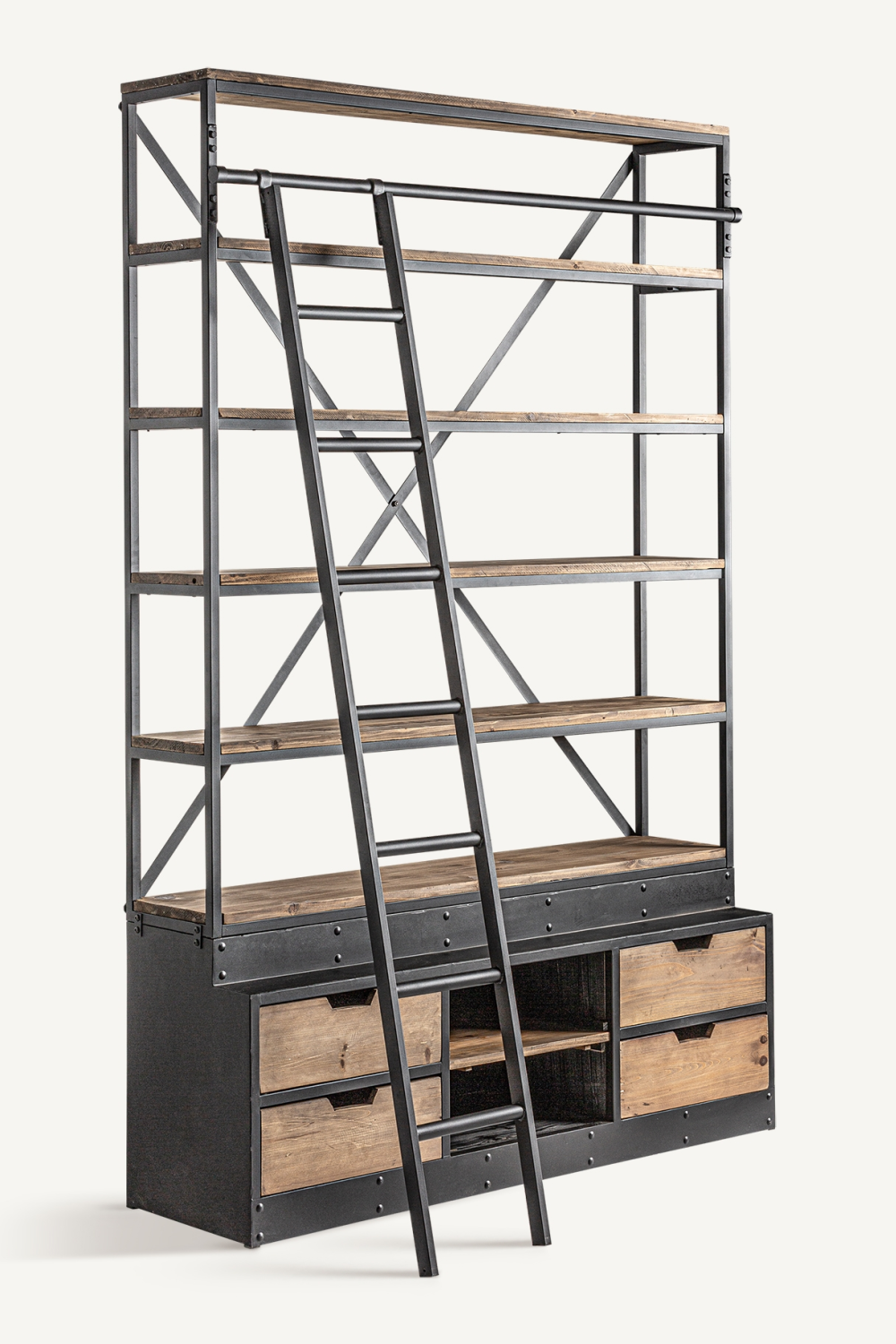 Iron Framed Bookcase with Ladder | Vical Home Ivalo | Oroa.com