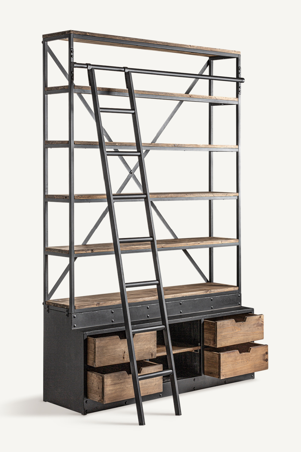 Iron Framed Bookcase with Ladder | Vical Home Ivalo | Oroa.com