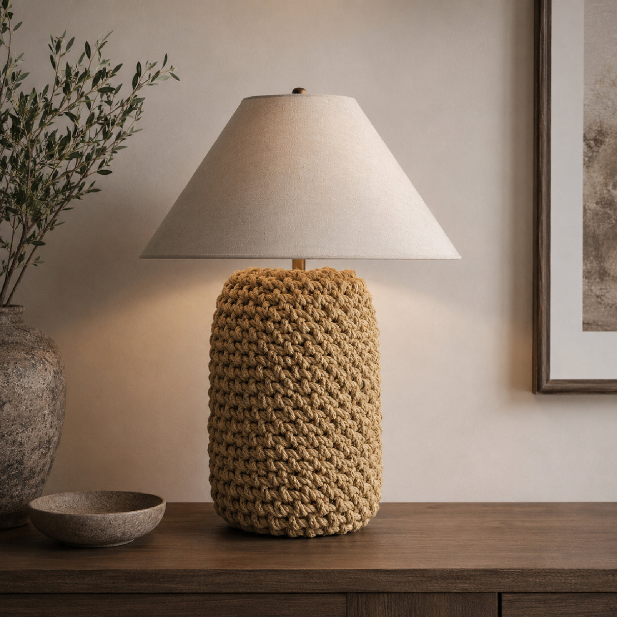   Rope Base Linen Table Lamp | Oroa.com