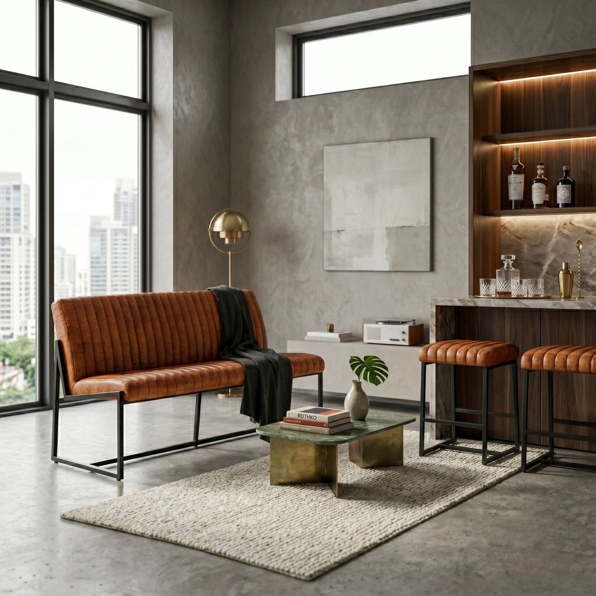   Brown Leather Bar Sofa | Oroa.com