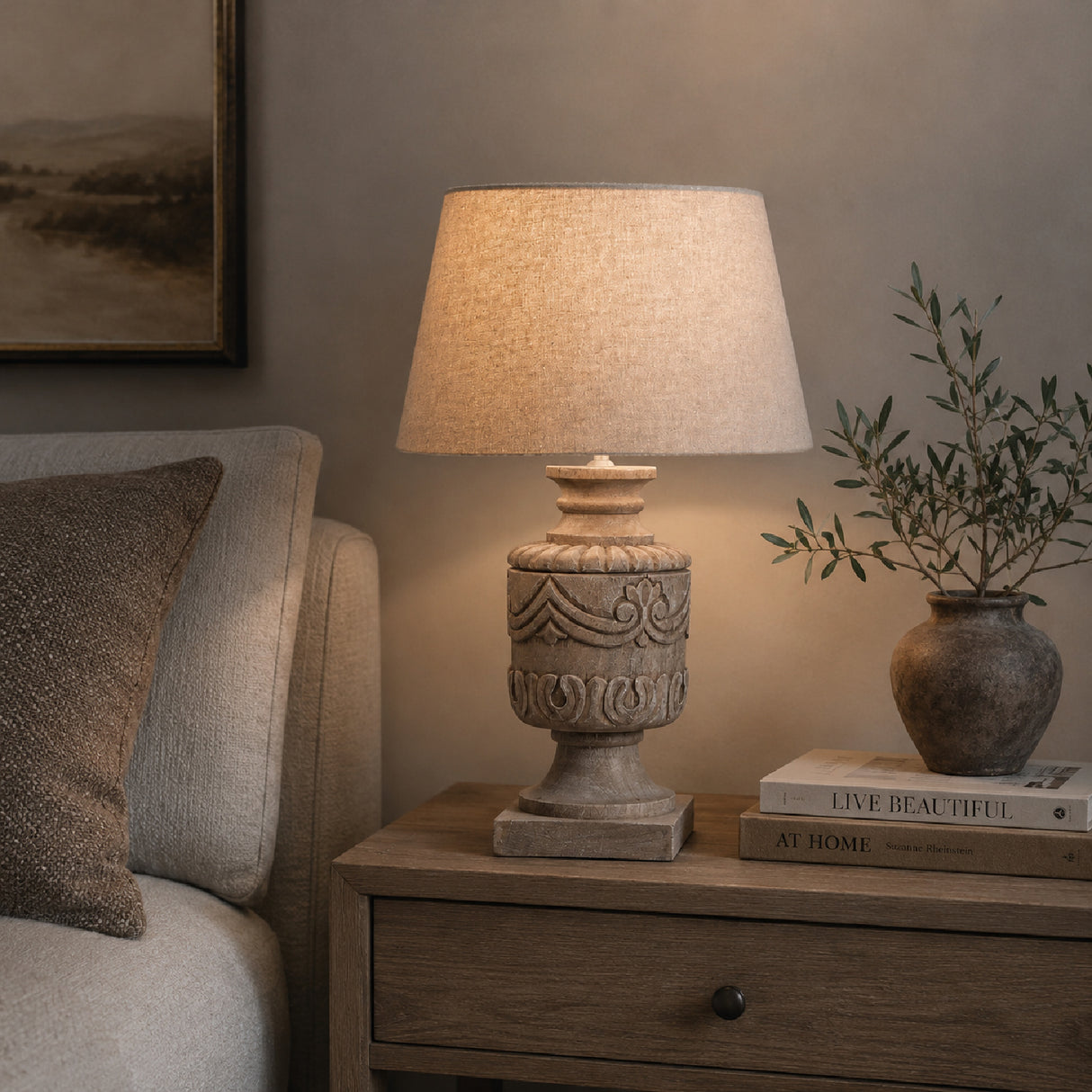   Carved Mango Wood Table Lamp | Oroa.com