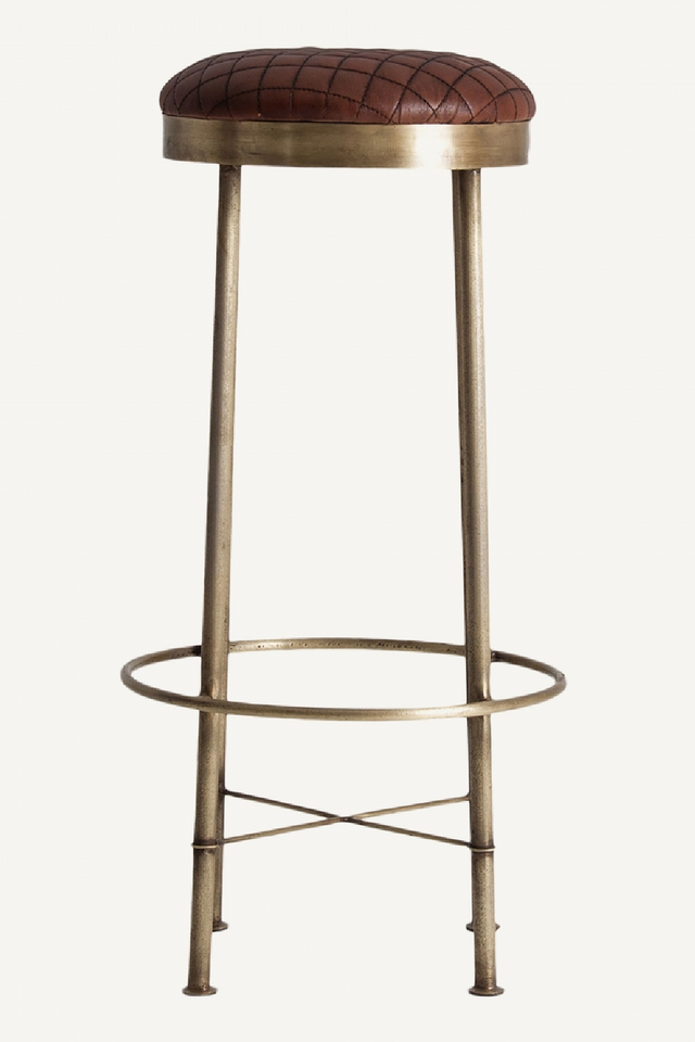 Brown Leather Round Stool | Vical Home Ottawa | Oroa.com