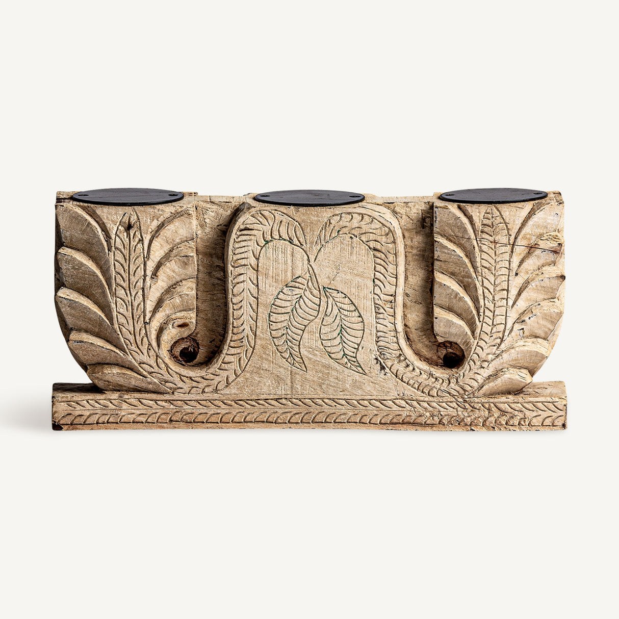   Carved Teak Wood Candle Holder | Oroa.com