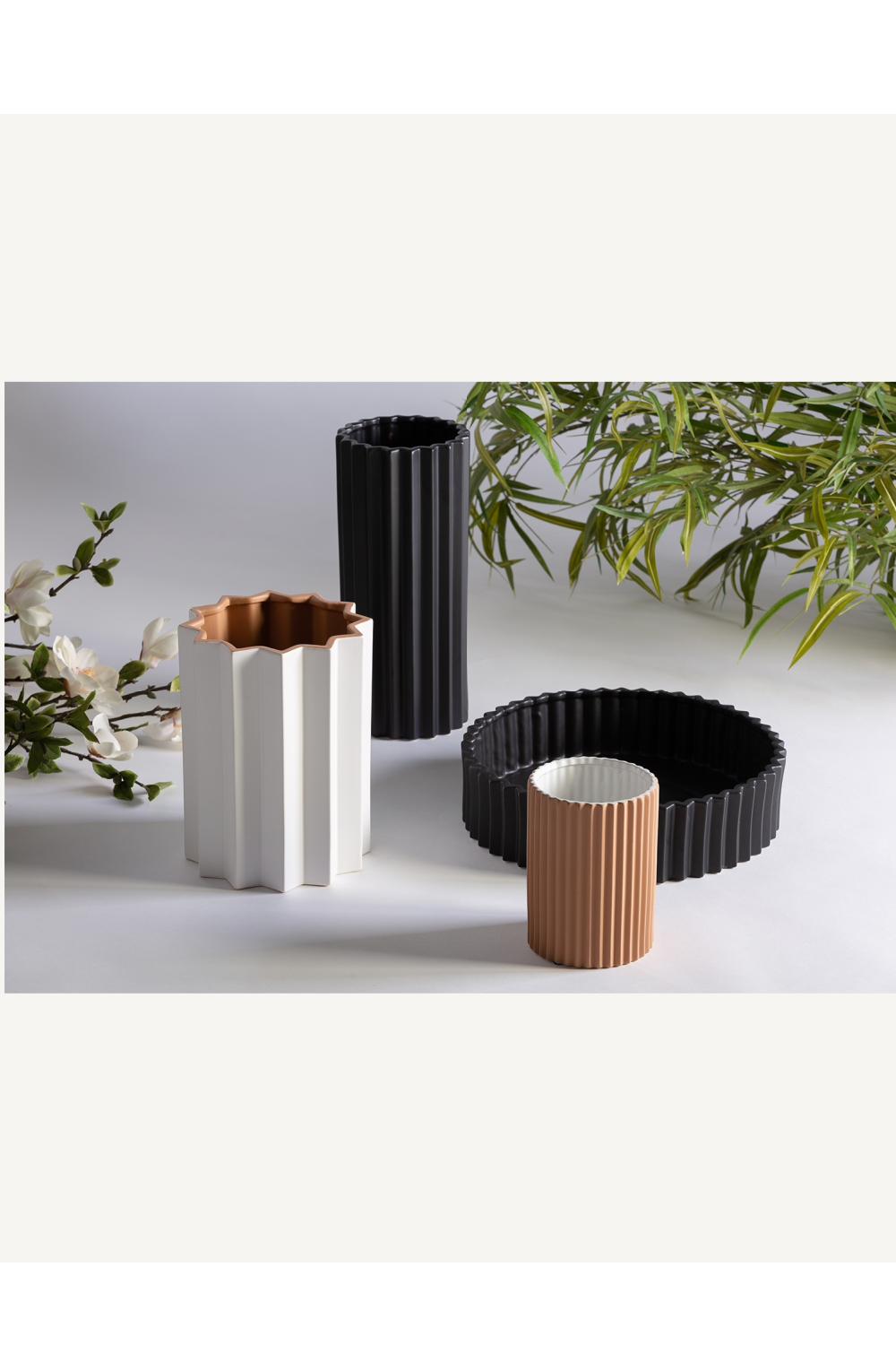 Black Stone Fluted Vase | Vical Home Plissé | Oroa.com