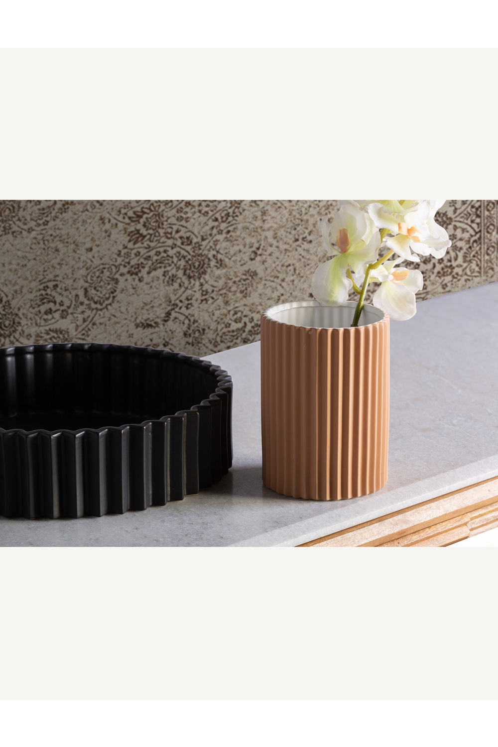 Black Stone Fluted Vase | Vical Home Plissé | Oroa.com