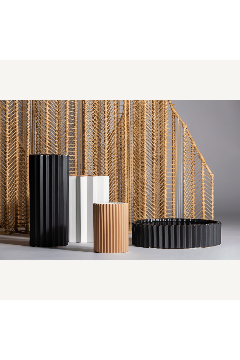 Black Stone Fluted Vase | Vical Home Plissé | Oroa.com