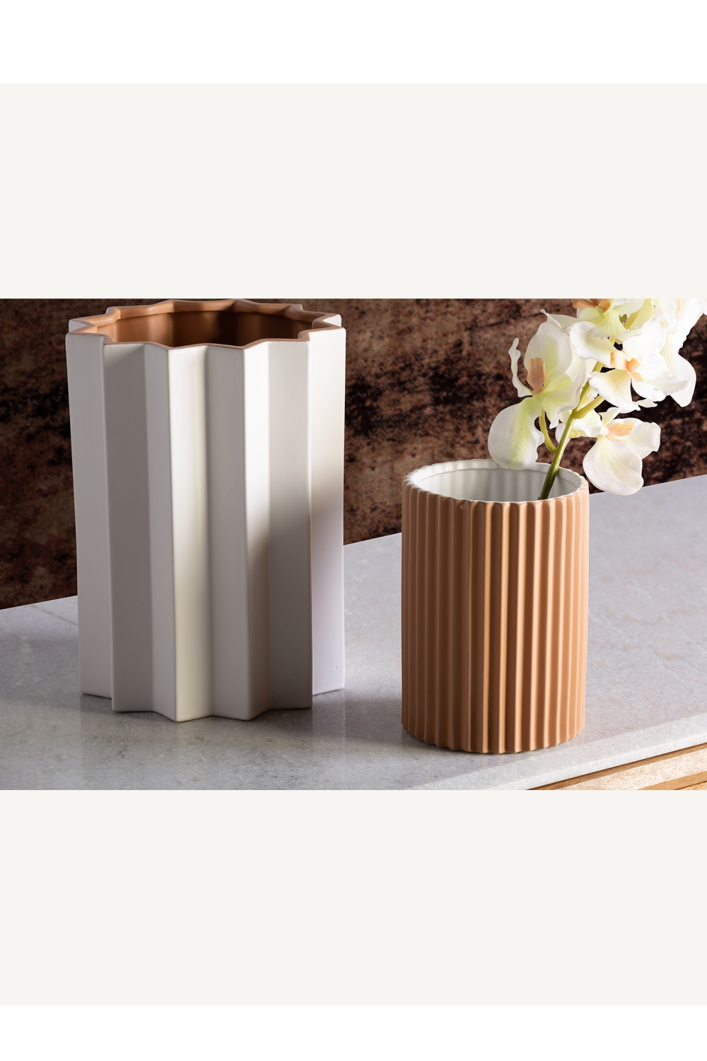 White Stone Fluted Vase | Vical Home Plissé | Oroa.com