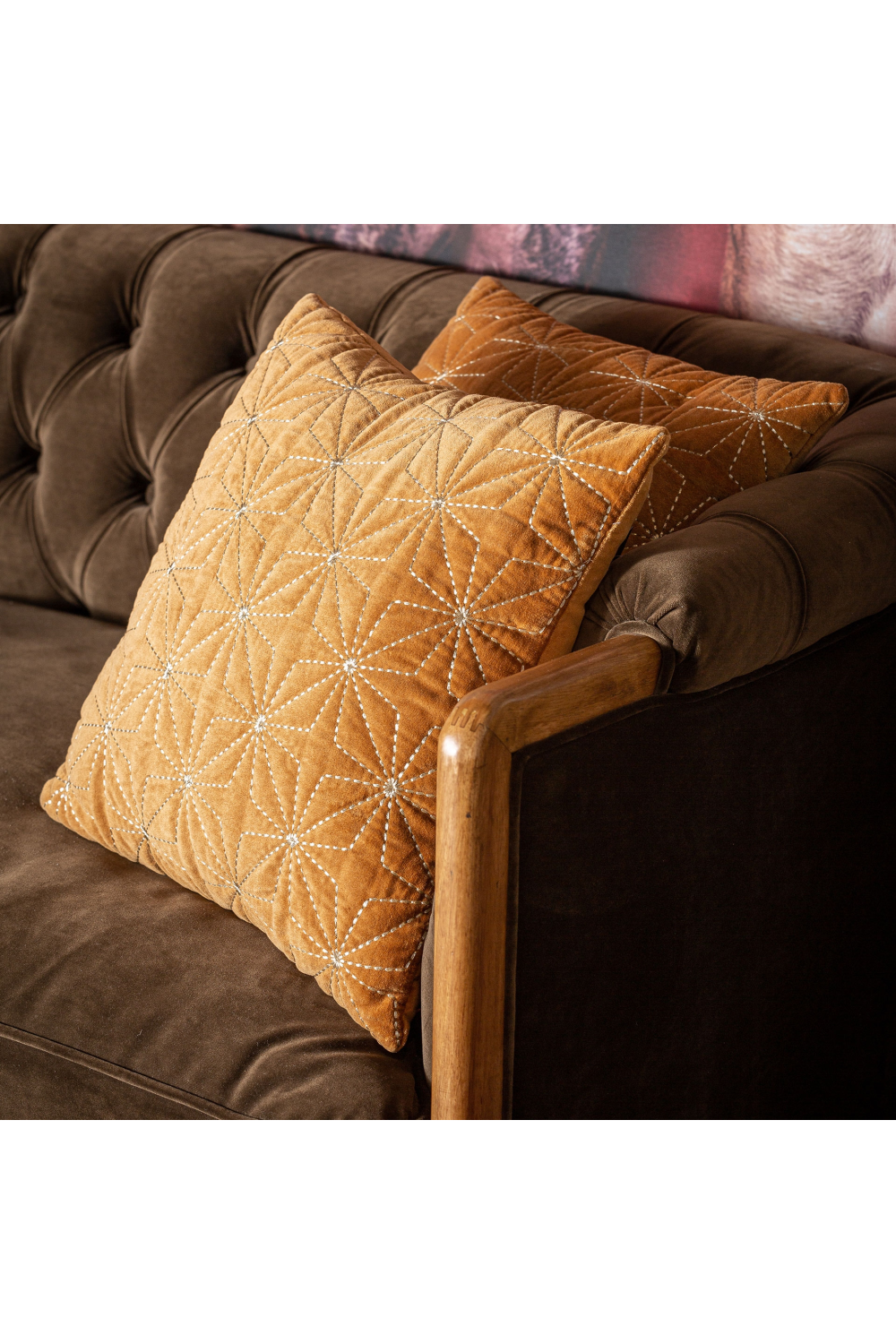 Embroidered Ocher Velvet Cushion | Vical Home Vilma | Oroa.com