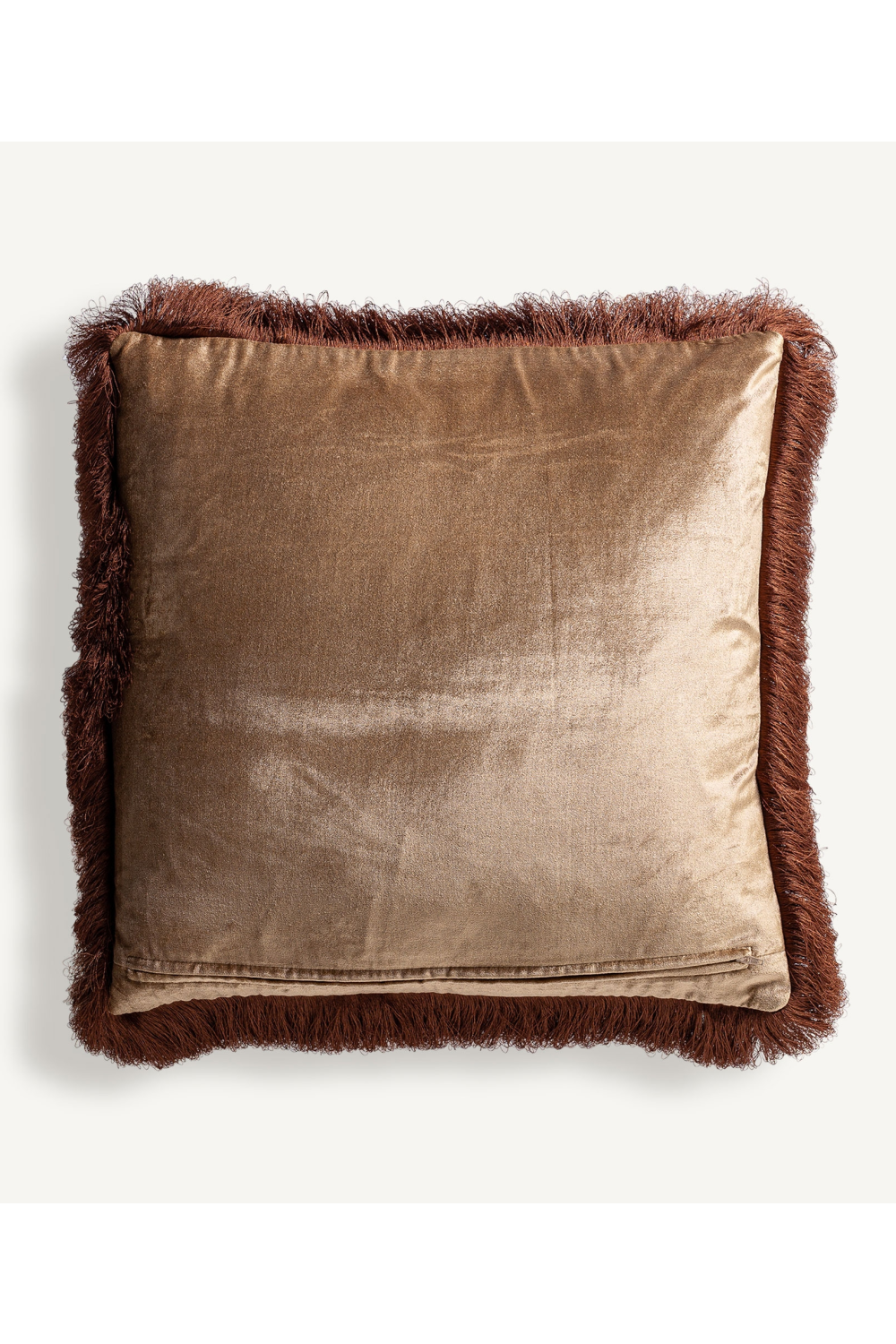 Beige Velvet Fringed Cushion | Vical Home Zaid | Oroatrade.com