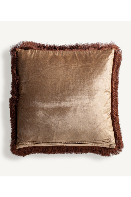 Beige Velvet Fringed Cushion | Vical Home Zaid | Oroa.com