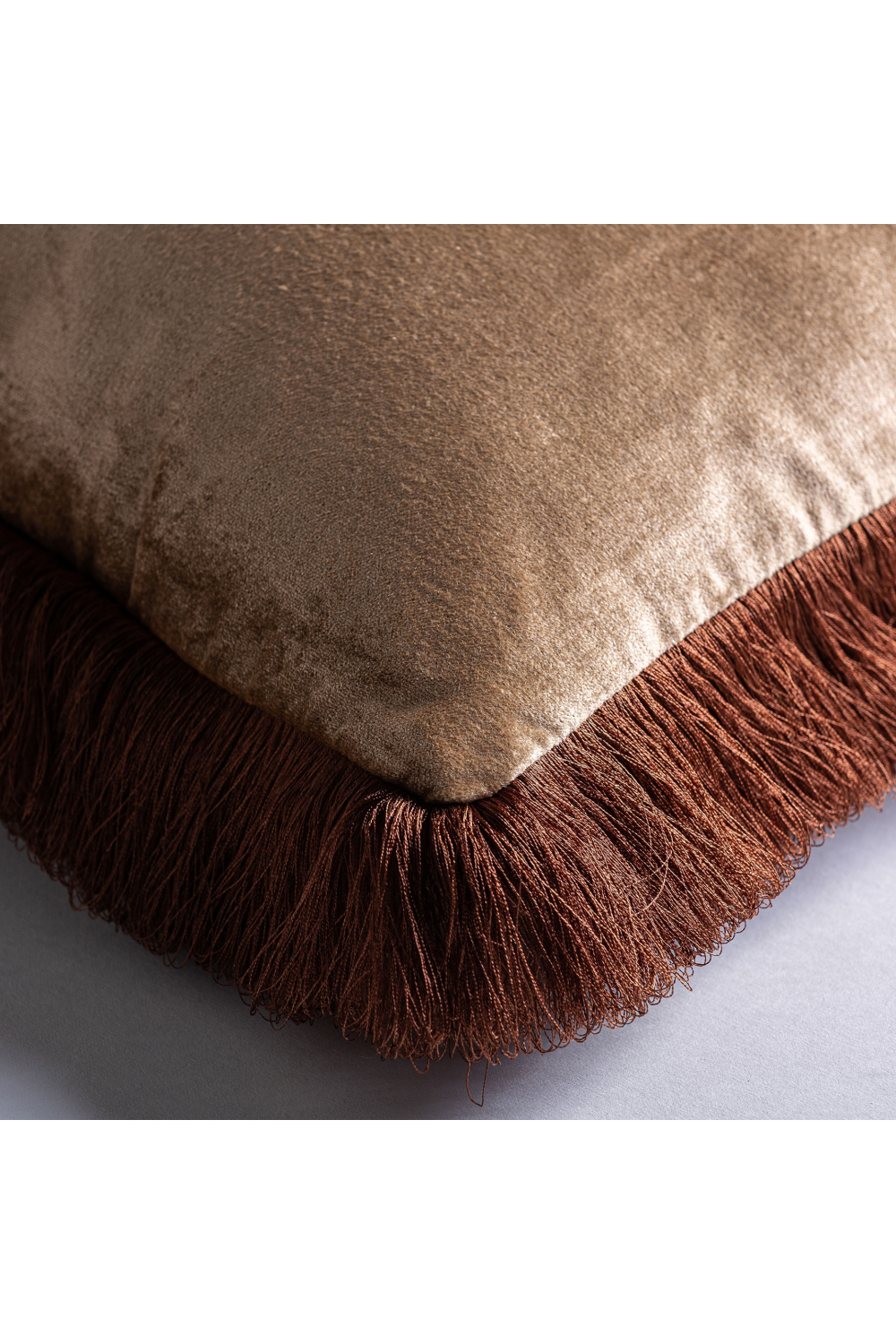 Beige Velvet Fringed Cushion | Vical Home Zaid | Oroa.com