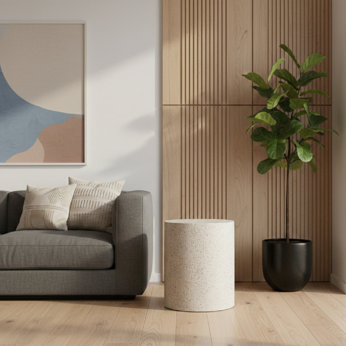   White Terrazzo Cylindrical Side Table | Oroa.com