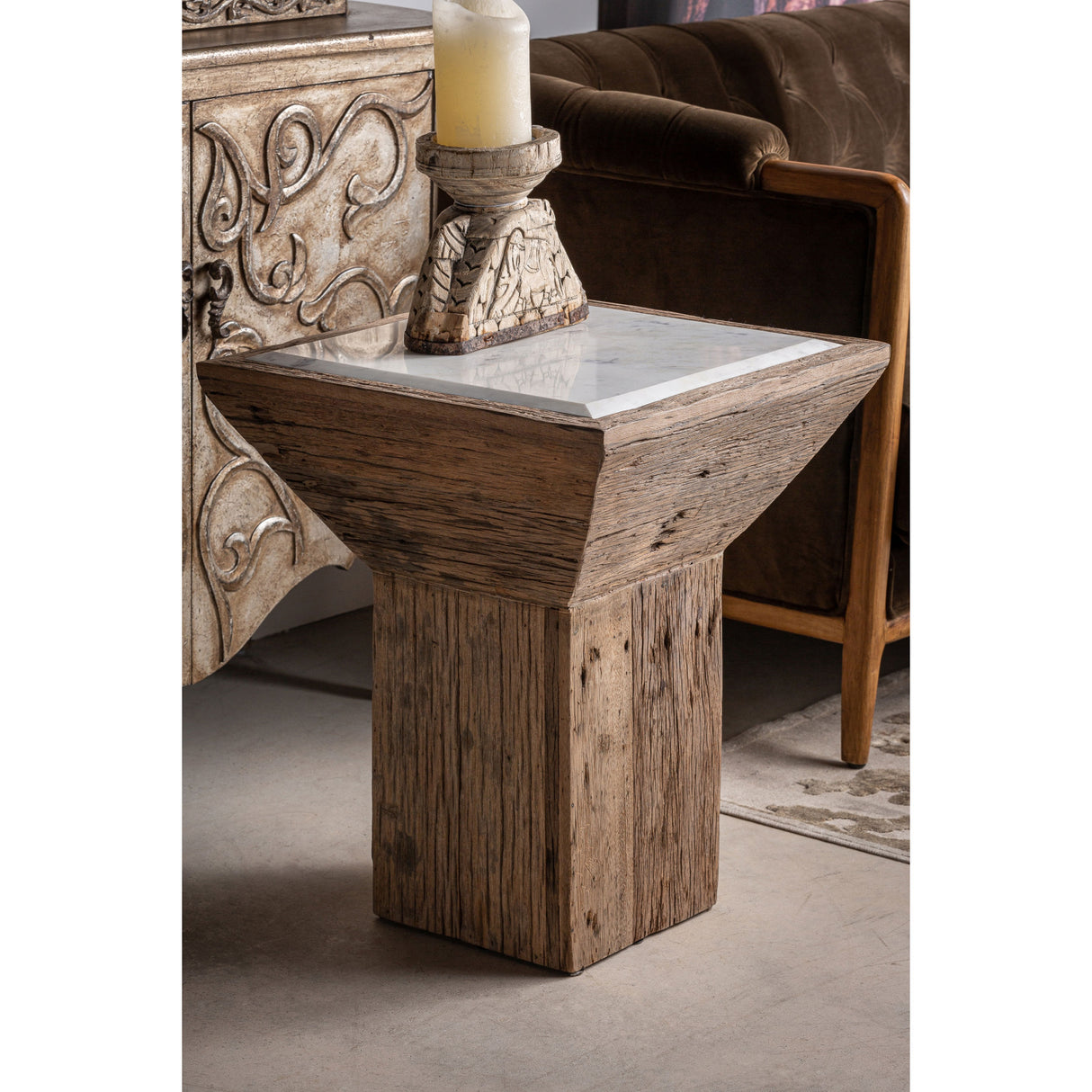   Rustic Pine Marble Side Table | Oroa.com