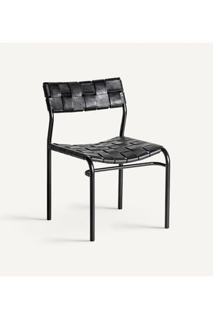 Woven Black Leather Dining Chair (2) | Vical Home Franey | Oroa.com