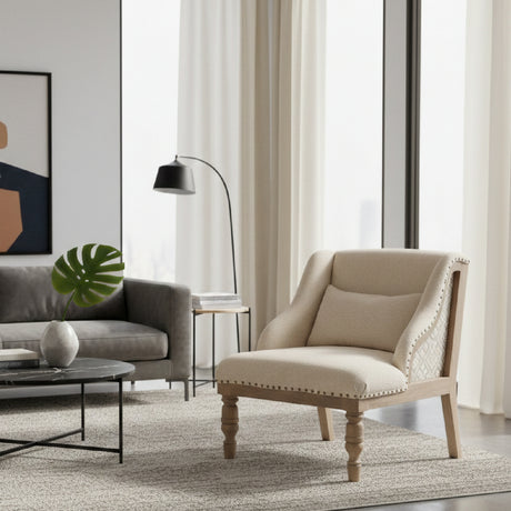 Beige Studded Lounge Chair | Vical Home Objat