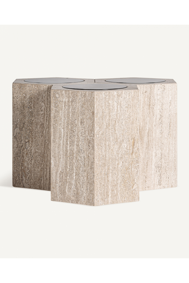 Triple Hexagon Travertine Side Table | Vical Home | Oroa.com