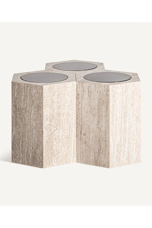   Triple Hexagon Travertine Side Table | Oroa.com