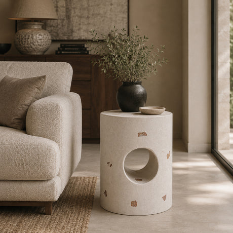   White Terrazzo Cylindrical Side Table | Oroa.com