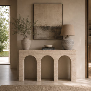   Beige Travertine Arched Console Table | Oroa.com