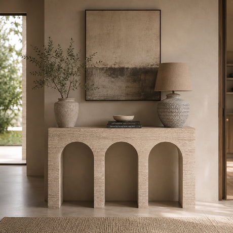   Beige Travertine Arched Console Table | Oroa.com