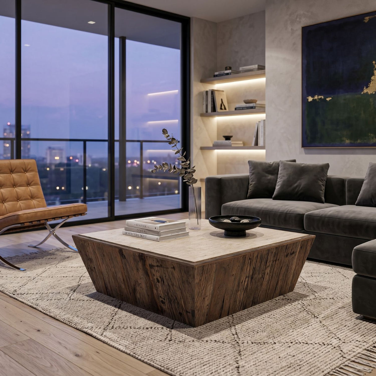   Aged Wood Travertine Coffee Table | Oroa.com