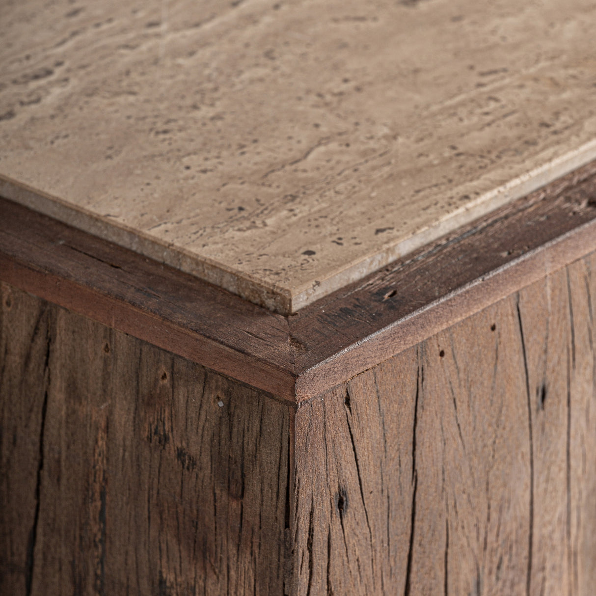  Aged Wood Travertine Side Table | Oroa.com