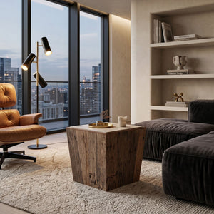   Aged Wood Travertine Side Table | Oroa.com