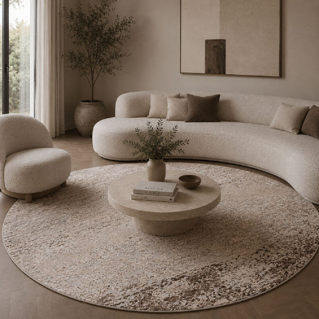   Brown-Toned Round Viscose Carpet | Oroa.com