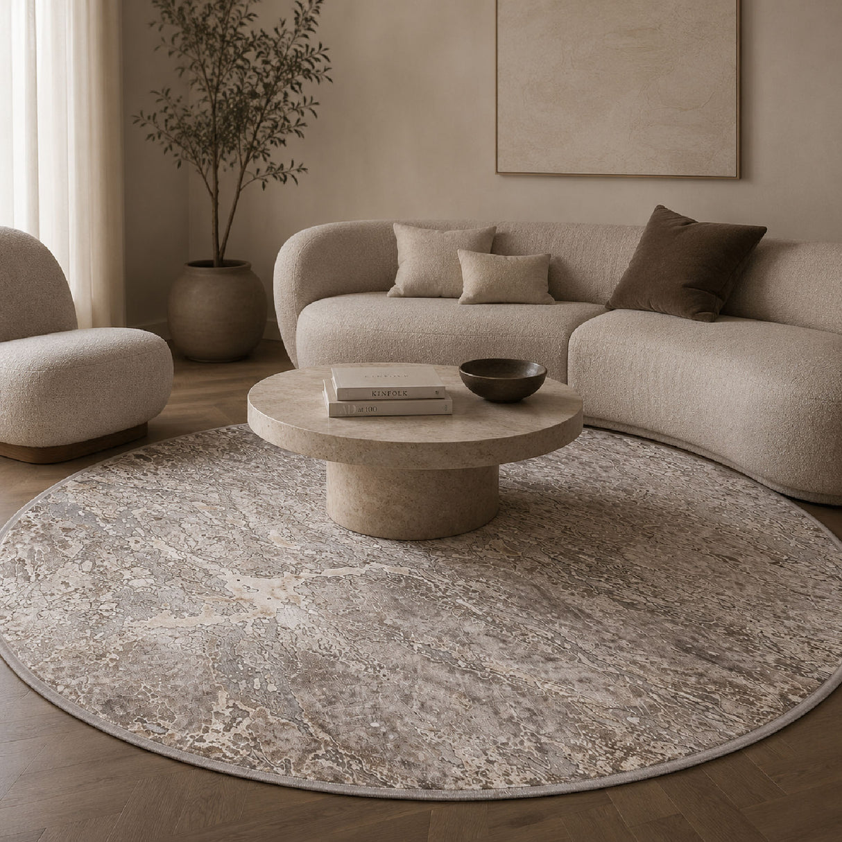   Brown Viscose Round Carpet | Oroa.com